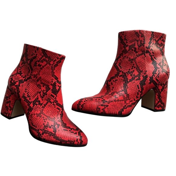 BCBGENERATION Red Snake Print Ankle Boots Block Heels Side Zipper Size 7.5 - Picture 3 of 9